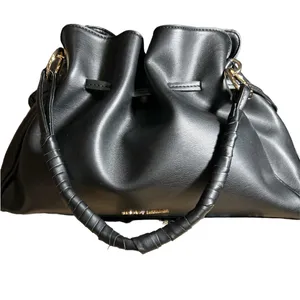 BADGLEY MISCHKA Black medium size bucket bag, Gold hardware, button closure thumbnail 2