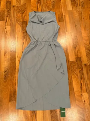 HALARA Sleeveless Draped Midi Dress in Dusty Blue thumbnail 4