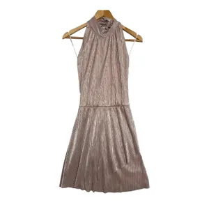 OML Mini Dress Womens Small Pink Metallic Pleated Halter Cocktail Party Sexy thumbnail 10