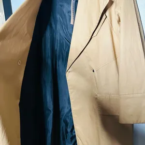 NWT Top Shop Tan Black Button Front Pockets Long Trench Coat Lightweight Size 2 thumbnail 6