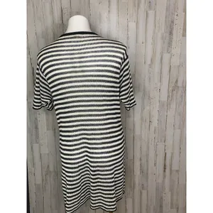 Eileen Fisher Dress Womens Small Black Ivory Striped Shift Knee Short thumbnail 3