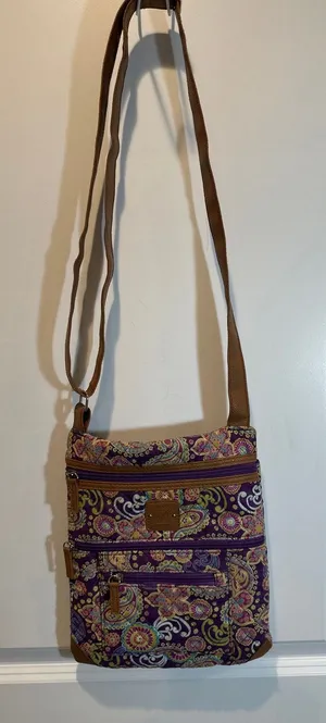 Stone Mountain Quilted Purple Paisley Cotton Crossbody Bag thumbnail 1