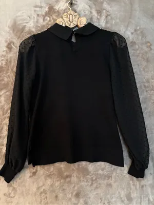 Adrianna Papell Black Peter Pan Collar Lace-Yoke Blouse Women’s Size S thumbnail 2