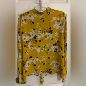 Mustard floral Worthington blouse Sz L thumbnail 2