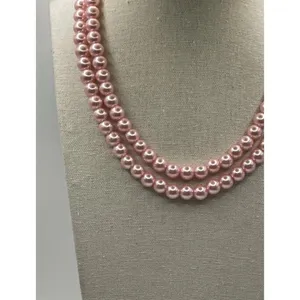 Vintage Pink Tone Double Strand Pink Faux Pearl Lightweight 33” Necklace thumbnail 5