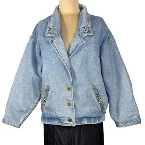 Vintage 80s YES Clothing Co Studded Denim Jacket S USA Rhinestone Western thumbnail 1
