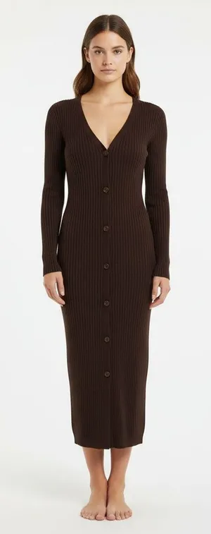 Abercrombie & Fitch Button Front Maxi Ribbed‎ Sweater Dress Brown Size XL thumbnail 1