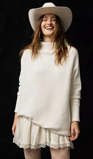 Free People mock neck sweater ribbed Ottoman Slouchy Tunic ecru loose parke thumbnail 1