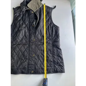 LL Bean Diamond Quilted Full Zip‎ Vest MED Black Plaid Lined Cord Collar thumbnail 11
