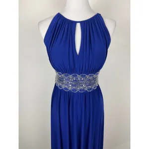 R&M Richards Royal Blue Beaded Empire Waist Keyhole Evening Gown Size 6 thumbnail 11
