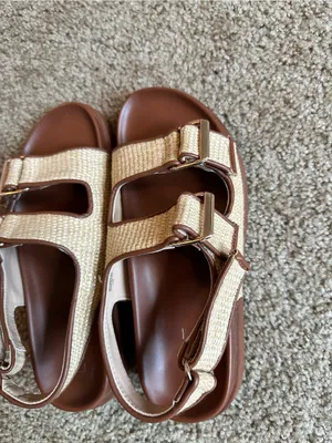 LOFT Tan Woven Dual-Buckle Sandals with Brown Footbed thumbnail 2