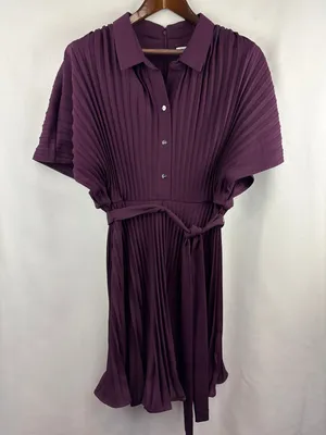 Women’s DKNY Size 18 Dark Plum Pleated Midi Dress thumbnail 1