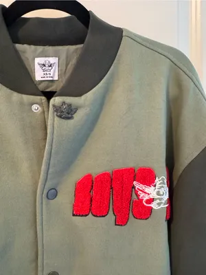 Boys Lie B Shock Olive Green Two-Tone Varsity Jacket with Red Patch thumbnail 5