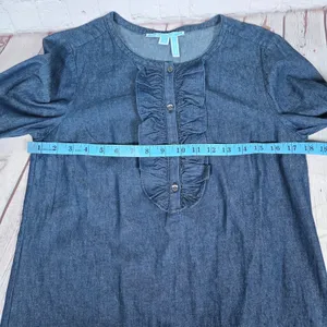 Draper James Chambray‎ Denim Dress Ruffle Front Button Neck 3/4 Sleeve Size 4 thumbnail 6