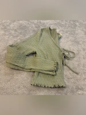 Altar’d State Brand Sage Ribbed Tie-Front Women’s Crop Cardigan Size X-Small thumbnail 5