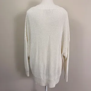 Banana Republic Cream White Oversized Chunky Knit V-Neck Sweater 100% Cotton Lrg thumbnail 3