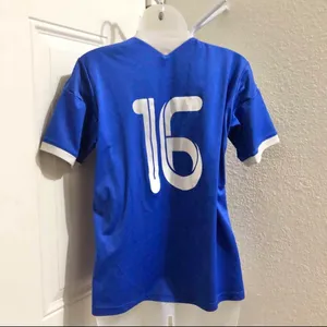 Vintage 2000s Y2K Adidas Blue White Football Soccer Jersey T-Shirt Top Blouse Tee #16 deerfoot united short sleeved slim fit fitted streetwear thumbnail 2
