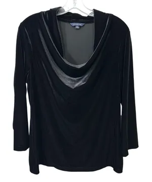 Lands End Large Top Black Velvet Cowl‎ Neck Holiday Formal Evening Witchy 190 thumbnail 1
