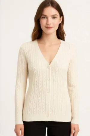 Designers ORIGINALS - cable knit front button cardigan ivory Sz M thumbnail 1