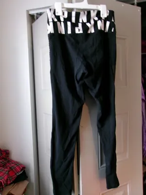 PINK Victoria's Secret pink all over band leggings in black and white size medium. thumbnail 3