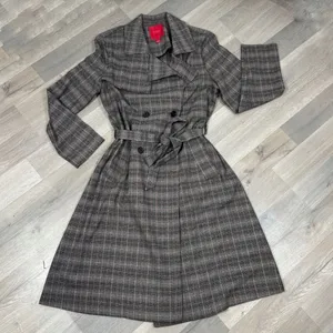 Jennifer Lopez Trench Coat Women Large Grey Plaid Double Breasted Lightweight‎ thumbnail 15