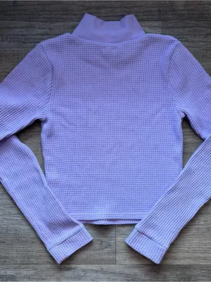 aerie Lilac Waffle Knit Mock Neck Long Sleeve Top Preppy Fall School Comfy Sz M thumbnail 6