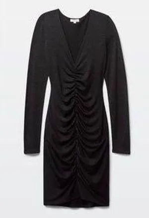 Aritzia Women’s XXS Wilfred Free Shaik Black V-Neck Ruched Bodycon Mini Dress thumbnail 1