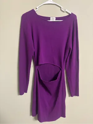 Aritzia Wilfred Free Cut-Out Knit Long Sleeve Purple Mini Dress Size Large thumbnail 2