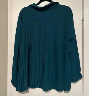 NWT Adrianna Papell teal long sleeve pleated back button up blouse size L thumbnail 3