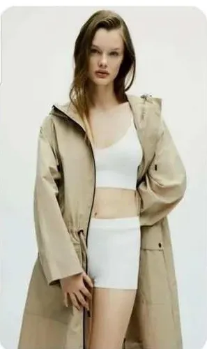 Zara Water Repellent Parka Tan Khaki Longline Hooded Utility Jacket 0518/046/710 thumbnail 1