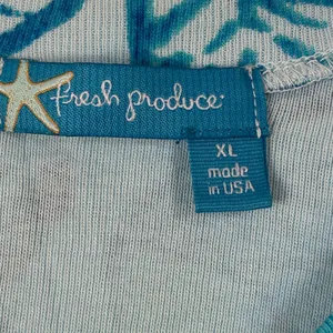 Fresh Produce Womens XL Blue Floral V-Neck Short Sleeve Cotton‎ T-Shirt Made USA thumbnail 4