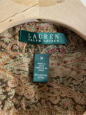 Lauren Ralph Lauren Paisley Button Down Shirt Size M Cotton Boho Blouse Brown thumbnail 10