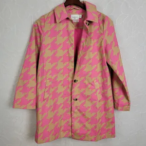 Isaac Mizrahi Target 20th Anniversary Womens Trench Coat XS Pink Tan Houndstooth thumbnail 1