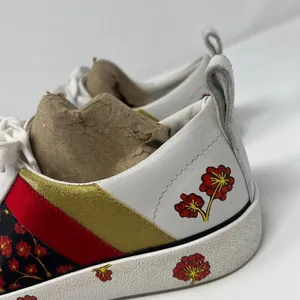 Diane Von Furstenberg Tess 9 Lace Up‎ Sneakers Gold & Red Stripe & Floral Design thumbnail 7