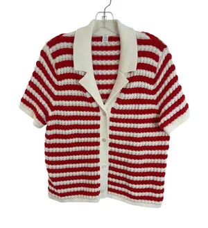 Old Navy Red White Stripped Button Down Crochet Sweater Womens Size Large Tall thumbnail 1