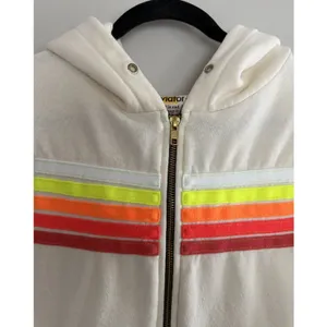 Aviator Nation‎ 5 Stripe Zip Hoodie Vintage White/White Neon Size XS thumbnail 3