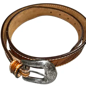 Tony Lama tan leather tooled belt with silver etched design buckle! New!!! thumbnail 5