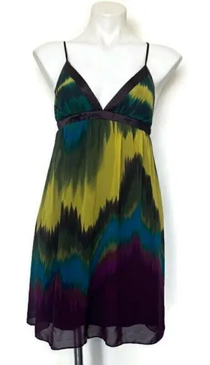 Forever 21 chiffon mini Dress criss cross tie back backless purple yellow MEDIUM thumbnail 1