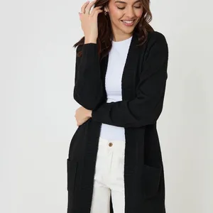 Black Long Open-Front Women's Dress Cardigan thumbnail 7