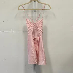 Beginning Boutique Pink Satin Mini Dress Ruched Bust Cross Back USA 6 AUS 10 thumbnail 2