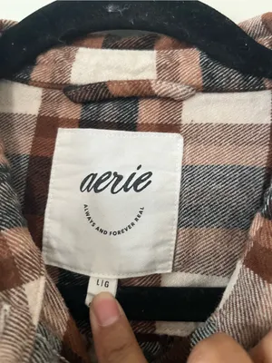 Aerie 100% Cotton Oversized Brown Button Up Flannel Shirt Large Rustic Fall thumbnail 2