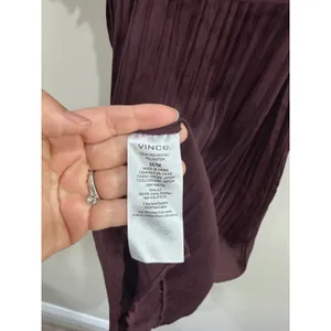 Vince Oxblood Pleated Crushed Satin V-Neck Midi Dress with Pockets Sz Medium thumbnail 9