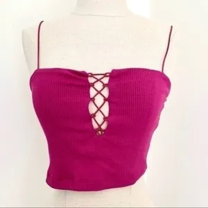 FREE PEOPLE lace up crop top pink thumbnail 3