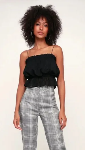 Lulu’s Ruffle Black Peplum Sleeveless Spaghetti Straps Tank Top Size Small NWT‎ thumbnail 1