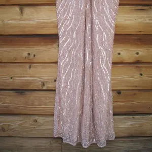 Mac Duggal Pink Size 8 Sequin Beaded Plunge Neck Long Sleeve Trumpet Gown Dress thumbnail 12