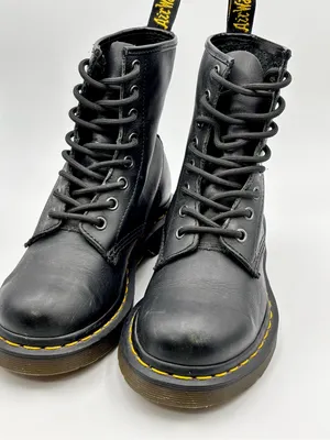 Dr. Martens Black Leather 8-Eye Lace-Up Boots with Yellow Stitching thumbnail 3