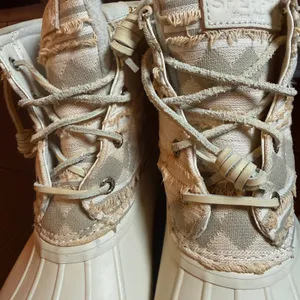 Sperry Saltwater Duck Boots Cream Beige Geometric Textile Womens 8.5 Western Boh thumbnail 8