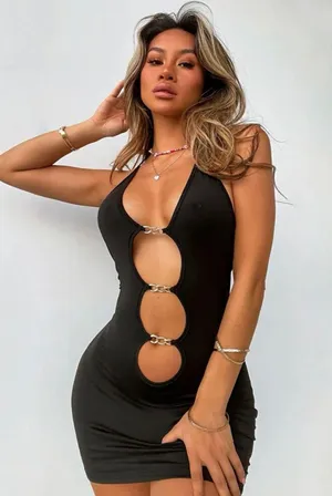 Black Cut Out Chain Mini Dress Size XS thumbnail 1
