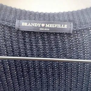 Brandy Melville Ribbed Knit V Neck Pullover Sweater Cotton Navy Blue thumbnail 5
