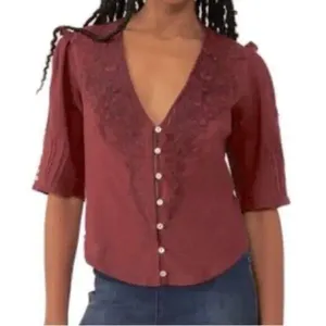 Free People Laure Embroidered Blouse (NWT XS Nutmeg) thumbnail 1